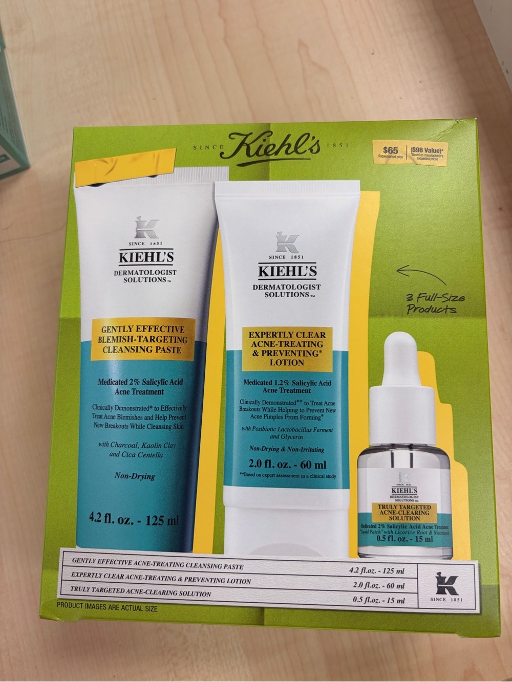 Kiehl's Green and White Acne-Treating Skincare Set 3 full size items new in box